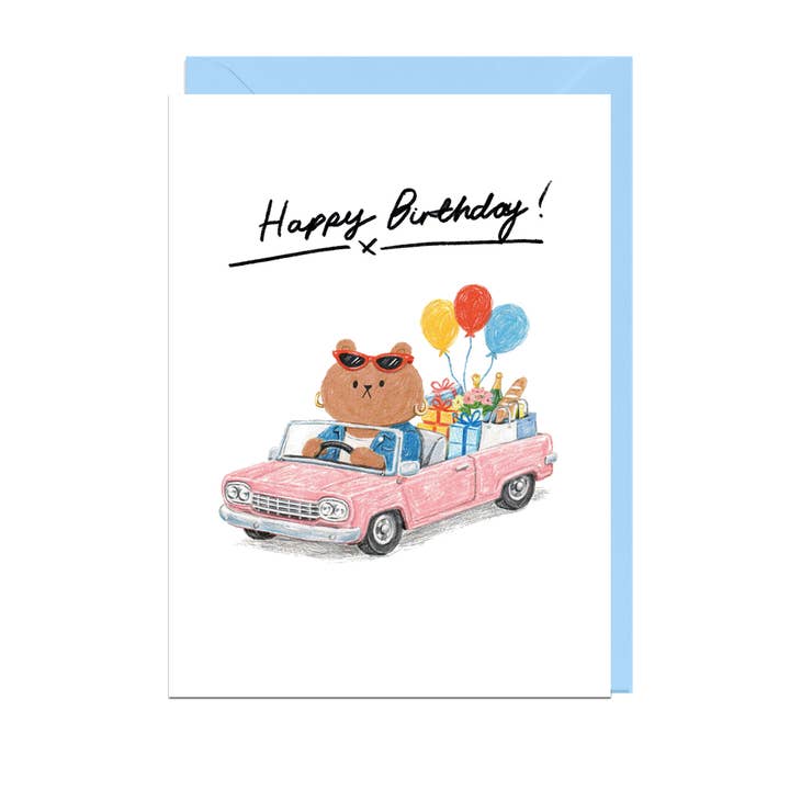 Kaart Happy Birthday Pink Car
