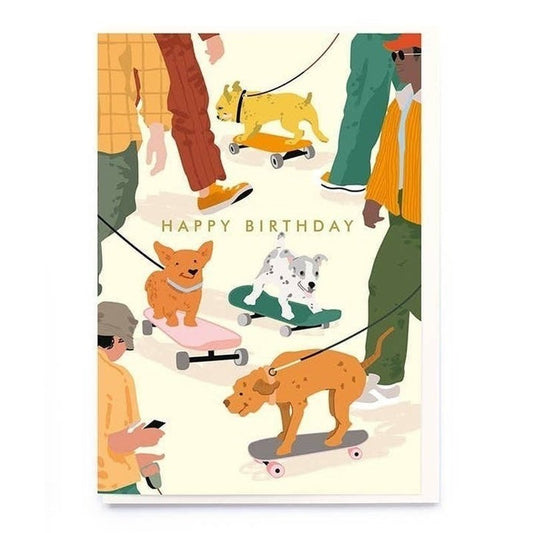 Kaart Happy Birthday | Skateboarding Dogs