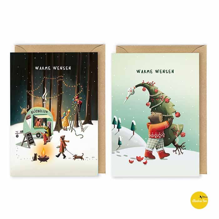 Illustralies Kerstkaarten Set # 3