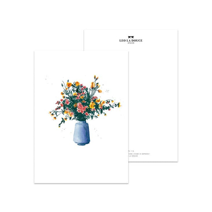 Vase à fleurs bleues de carte postale | Une enveloppe