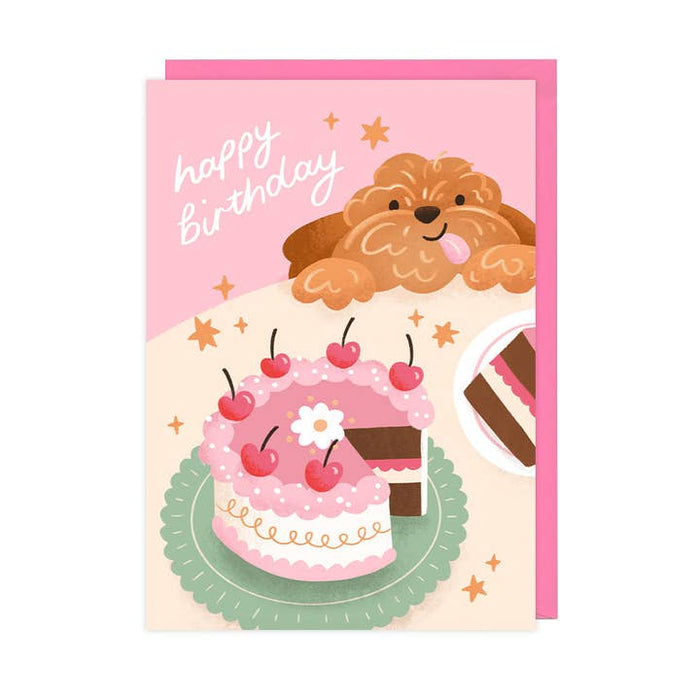 Carte joyeux anniversaire cockapoo + gâteau