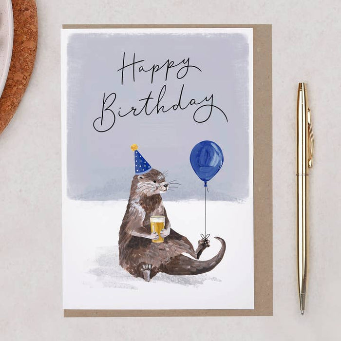 Carte Joyeux anniversaire | Otter avec de la bière