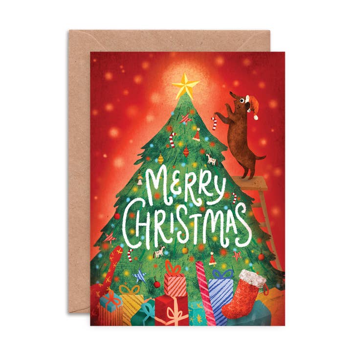 Kaart Sausage Dog Christmas Tree