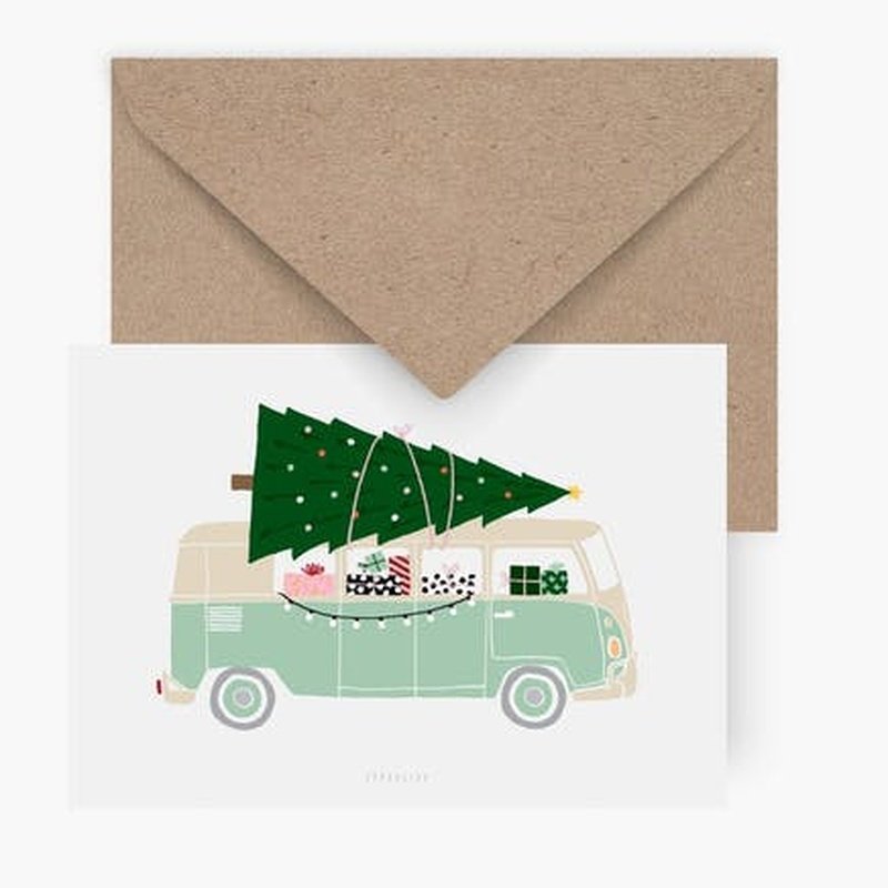 Kaart Auto/Busje Met Kerstboom