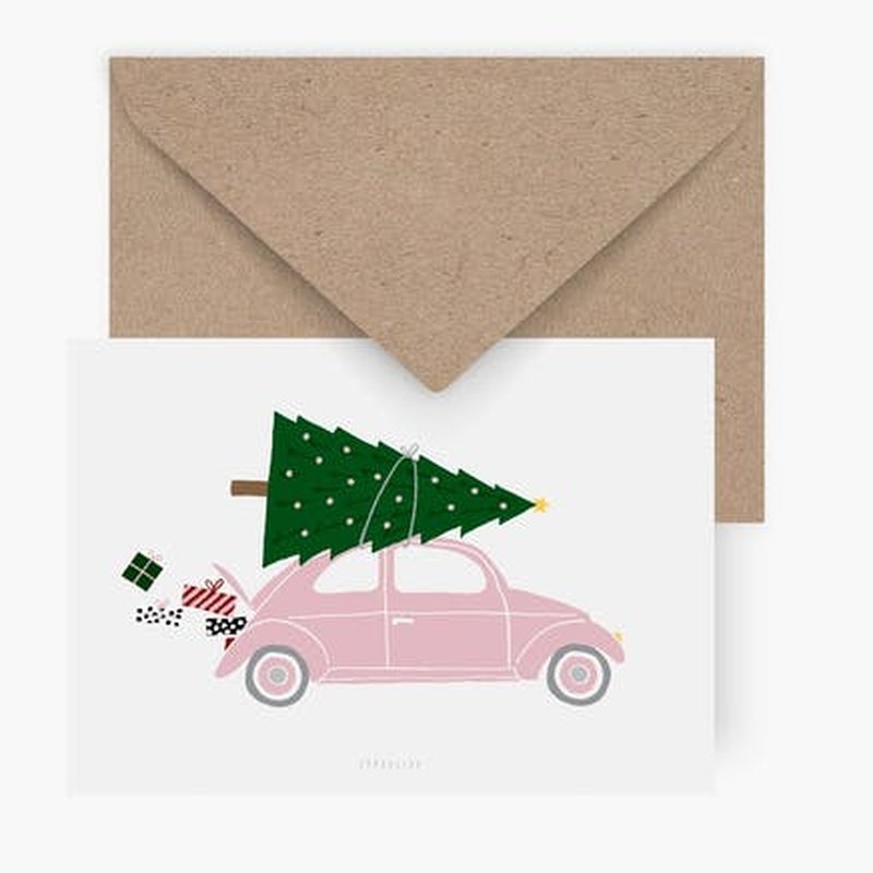 Kaart Auto/Busje Met Kerstboom