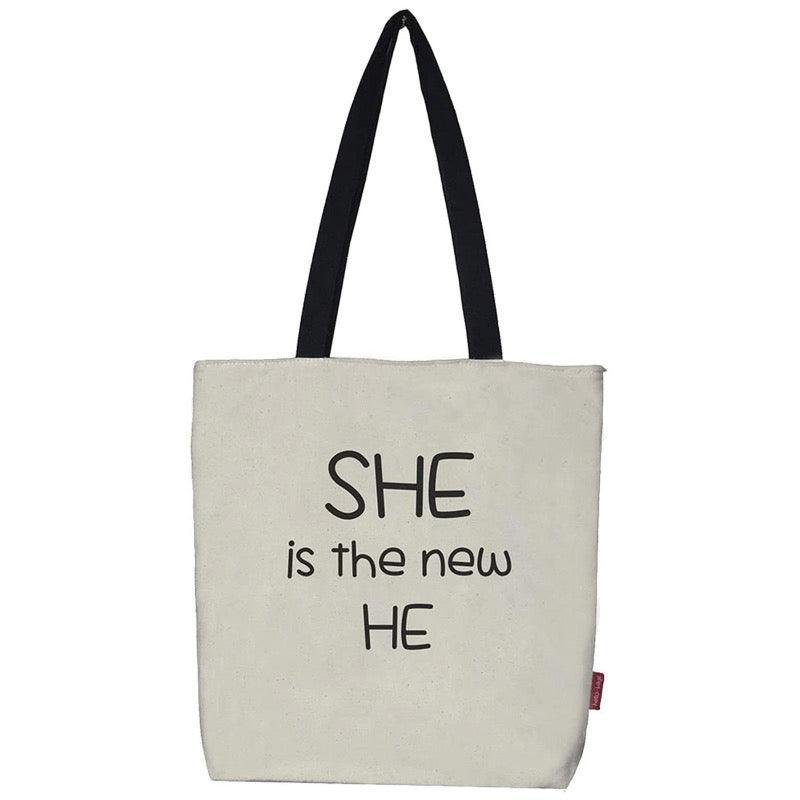 Stevige boodschappentas "She Is The New HE" | 2 Kleuren
