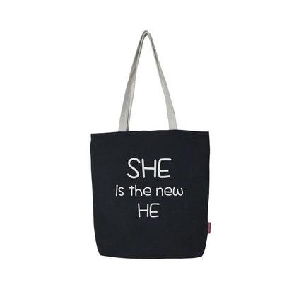 Stevige boodschappentas "She Is The New HE" | 2 Kleuren